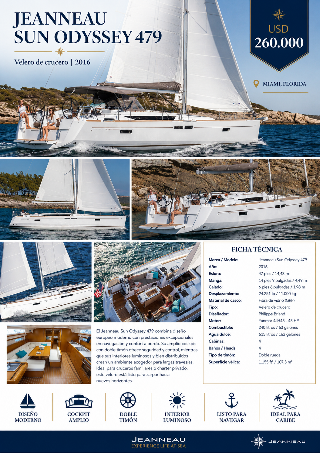 Ficha destacada · Jeanneau Sun Odyssey 479 · USD 260.000